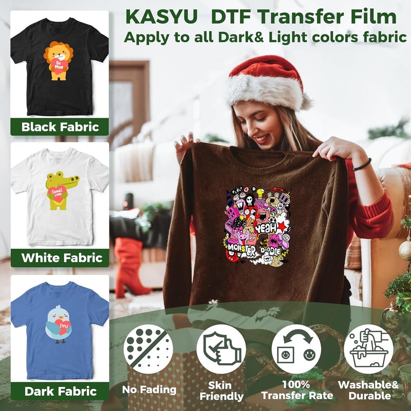 KASYU DTF Transfer Film, 50 Sheets 11"*17" DTF Paper with Smart Printing Pad for All Sublimation&DTF Printers,DTF Film for Sublimation Hack,Upgraded Direct to Film for All Color Fabric - Image 5